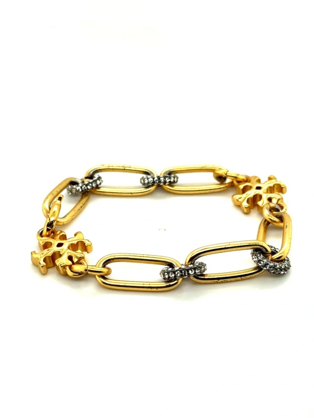 Tory‎ Burch Gold Link Bracelet with Crystal Accents